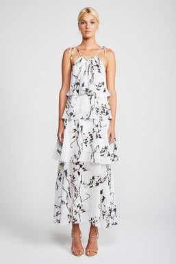 APPARITION TIERED MIDI DRESS