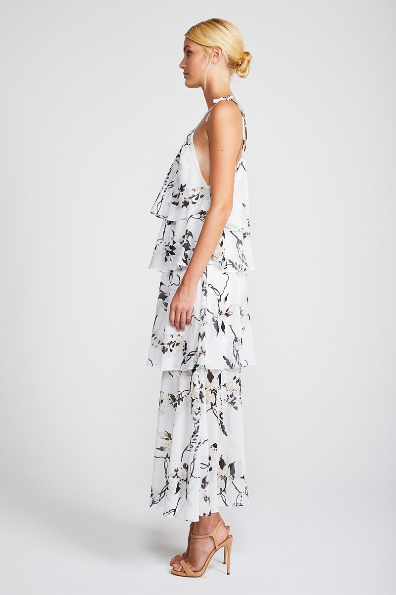 APPARITION TIERED MIDI DRESS