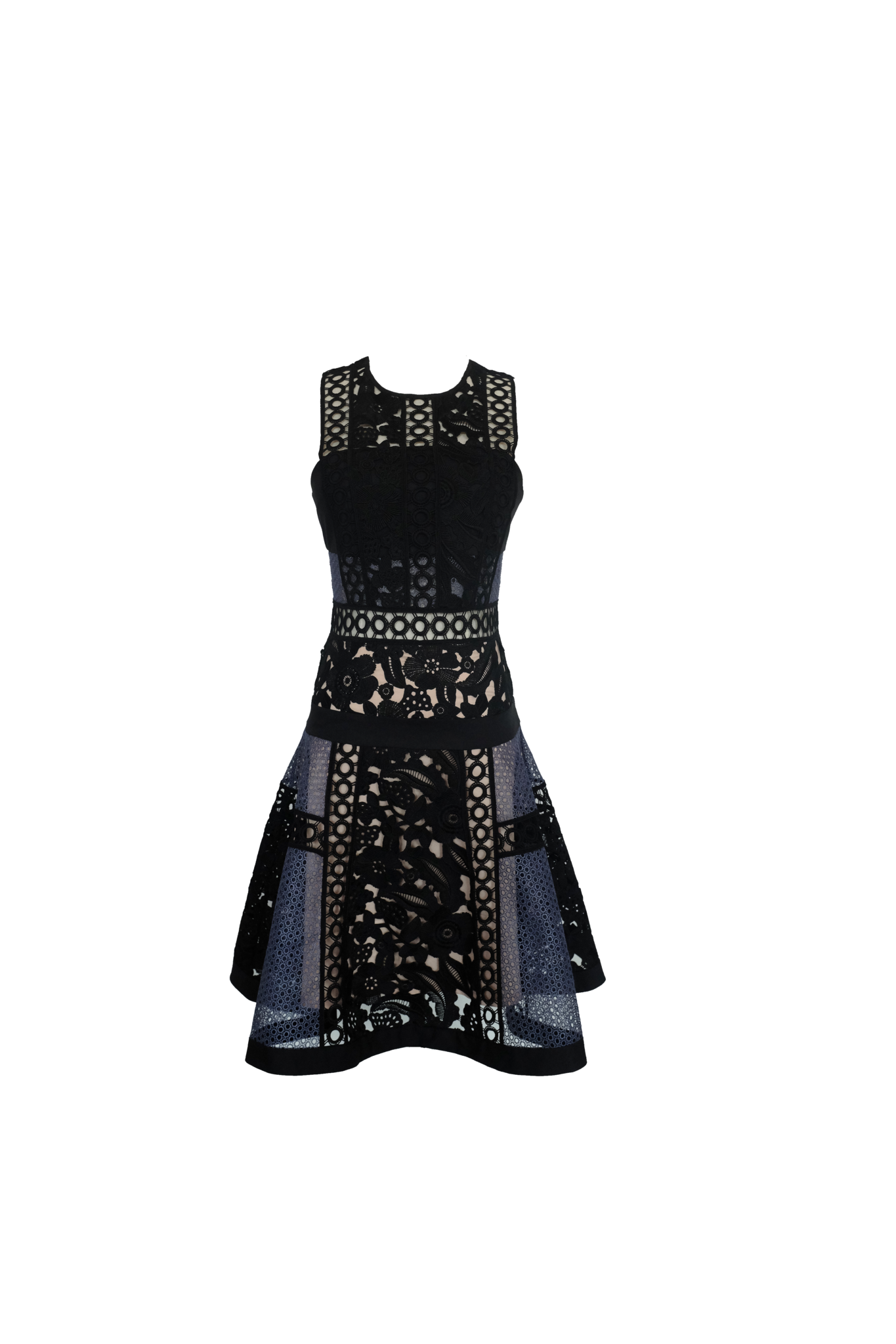 SLEEVELESS CUT AND SEW LACE DRESS (TEAL & BLACK)