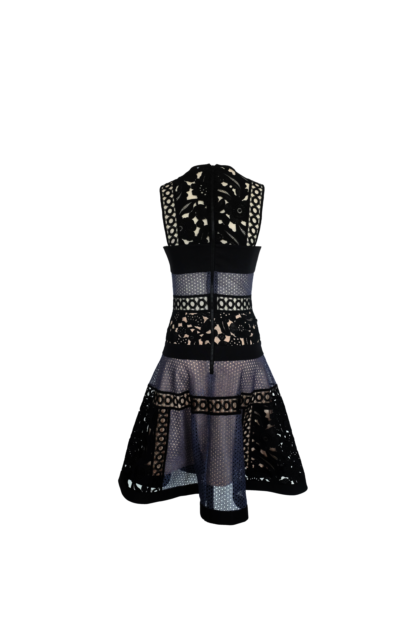 SLEEVELESS CUT AND SEW LACE DRESS (TEAL & BLACK)