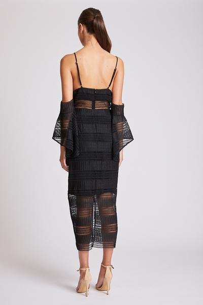 ARUBA FLARED SLEEVE COCKTAIL MIDI DRESS - BLACK