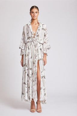 BONAIRE LACE UP DRAWSTRING MAXI DRESS - IVORY