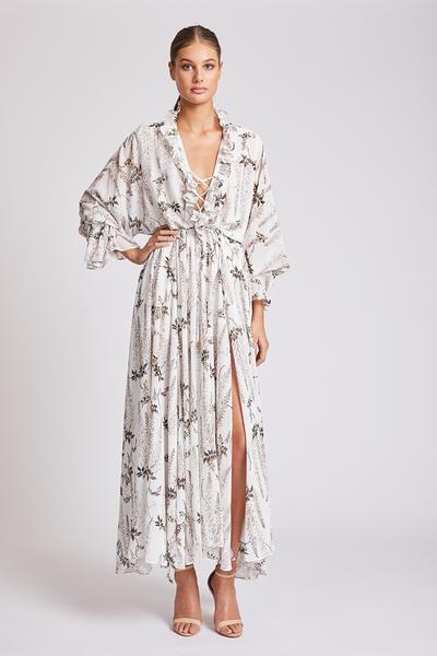 BONAIRE LACE UP DRAWSTRING MAXI DRESS - IVORY