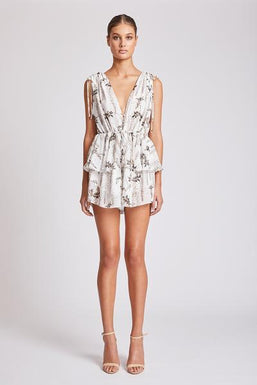 BONAIRE RUCHED PEPLUM PLAYSUIT - IVORY