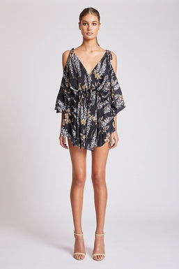 BONAIRE OPEN SHOULDER MINI DRESS - BLACK