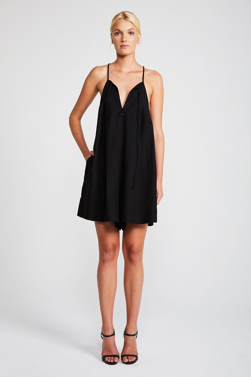DAWN TRAPEZE MINI ROMPER - BLACK
