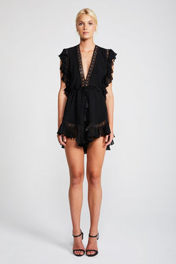 ECLIPSE DRAWSTRING PLAYSUIT - BLACK