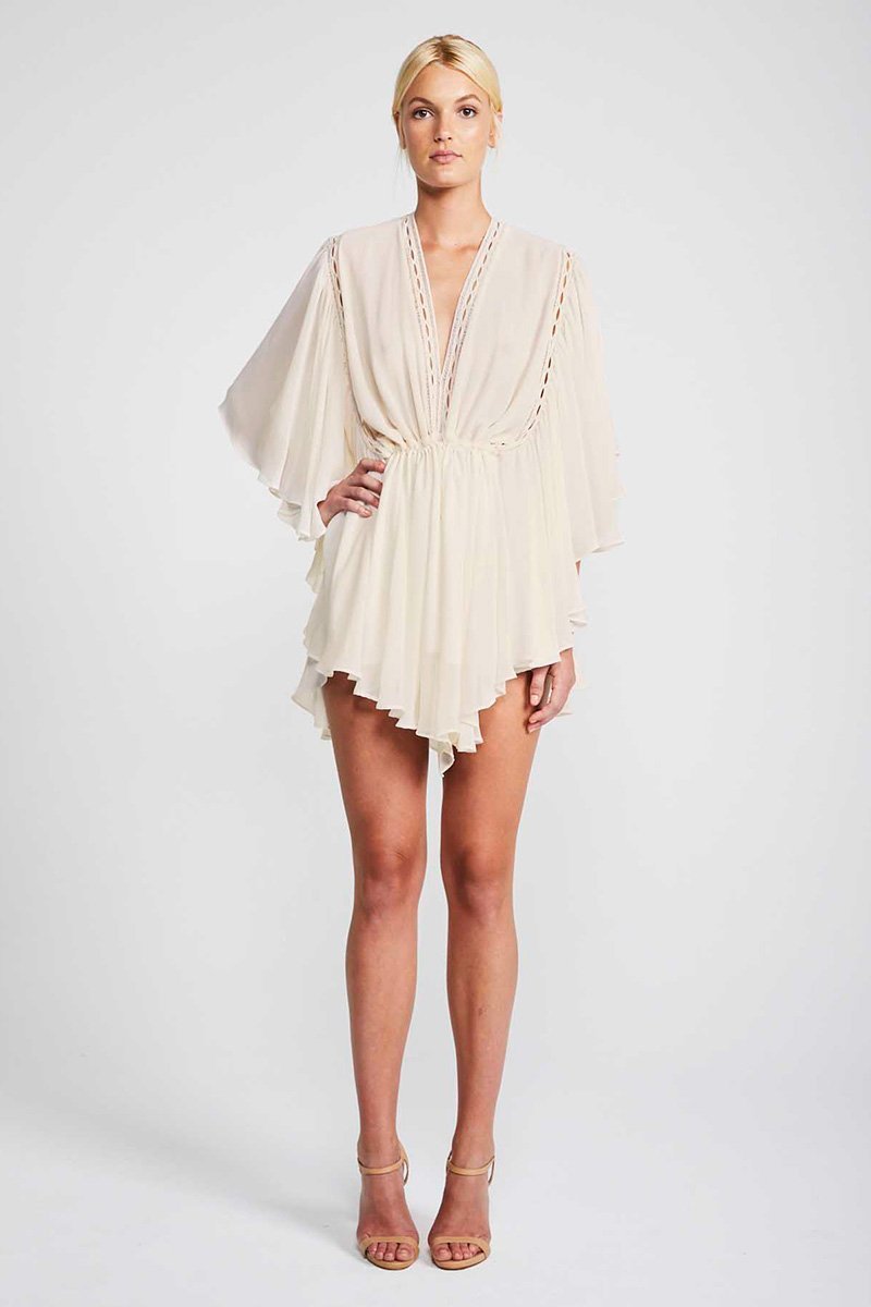 ECLIPSE FRILL SLEEVE MINI DRESS - CREAM