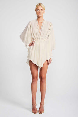 ECLIPSE FRILL SLEEVE MINI DRESS - CREAM