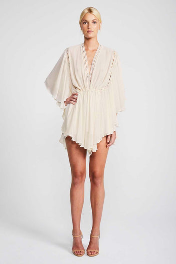ECLIPSE FRILL SLEEVE MINI DRESS - CREAM