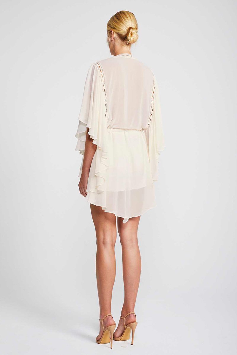 ECLIPSE FRILL SLEEVE MINI DRESS - CREAM