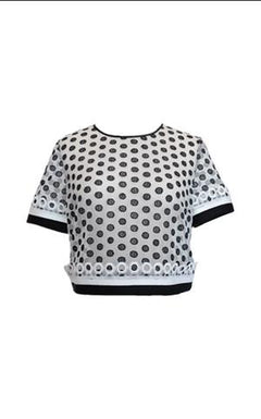 Embroidered Polka Dot Top with Rib Trimming