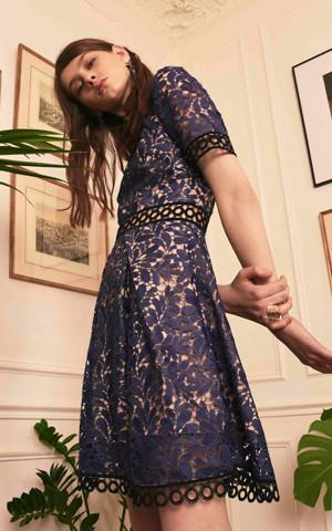 GUIPURE LACE DRESS IN TEAL BLUE