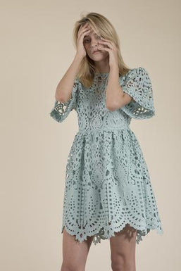 GUIPURE LACE BOW BACK MINI DRESS (MINT)