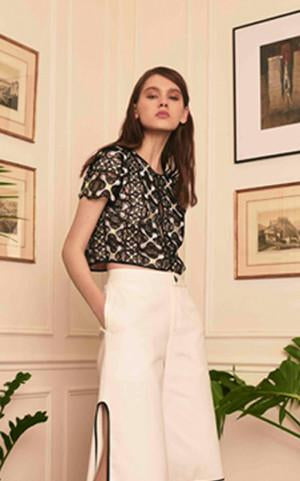 Lady Bug Bobbin Lace Boxy Top with Sea Wave Cut & Sew