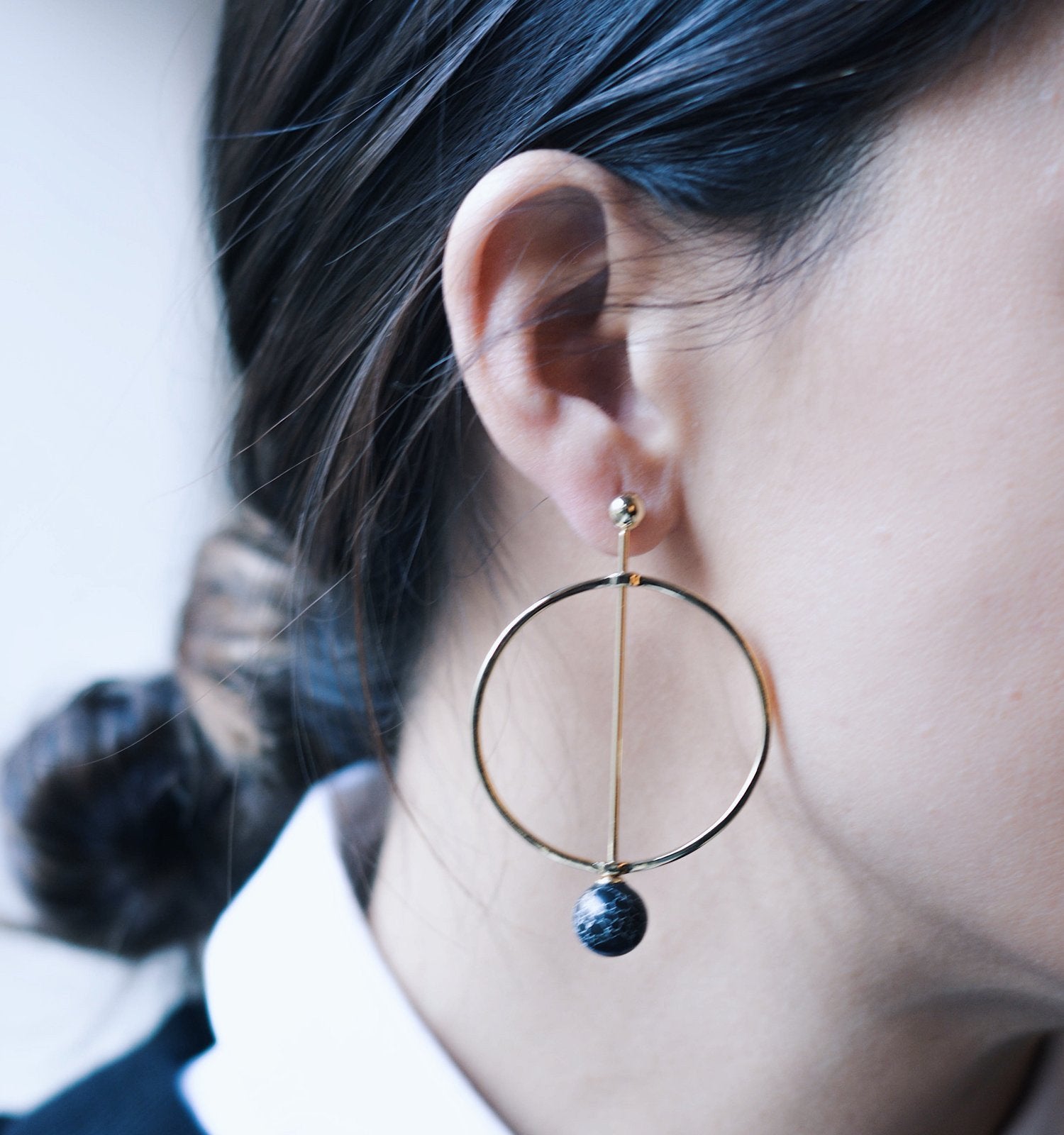 Linear Marble Hoop Earring