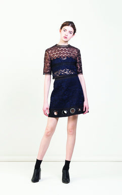 Crop Top In Guipure And Argentan Lace (Oxford Blue)