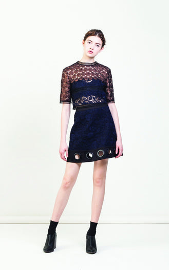 Crop Top In Guipure And Argentan Lace (Oxford Blue)