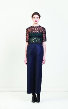 Crop Top In Guipure And Argentan Lace (Forest Green)