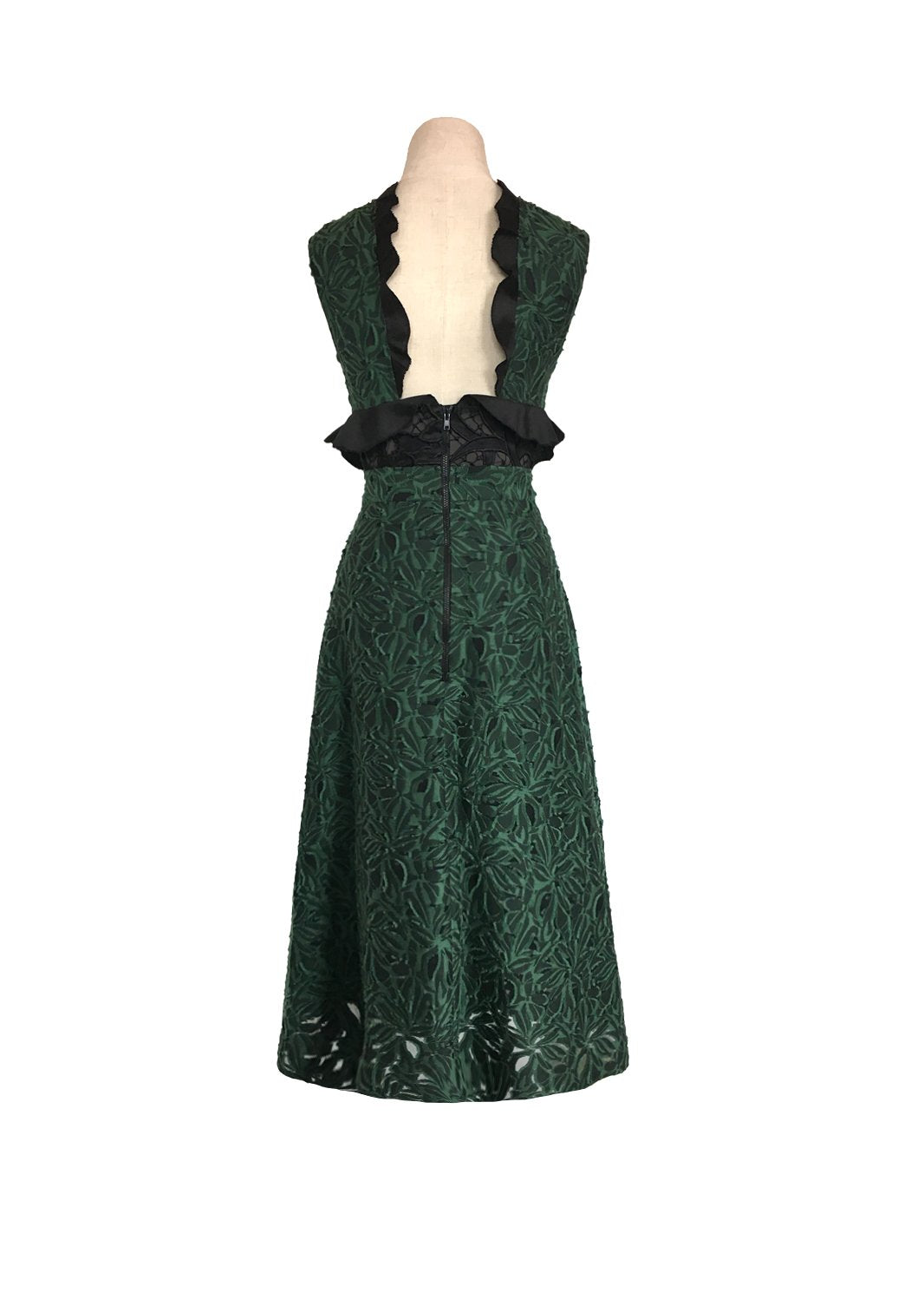 Open Back Peplum Dress (Forest Green)