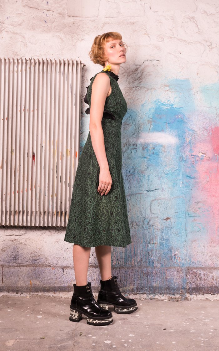 Open Back Peplum Dress (Forest Green)