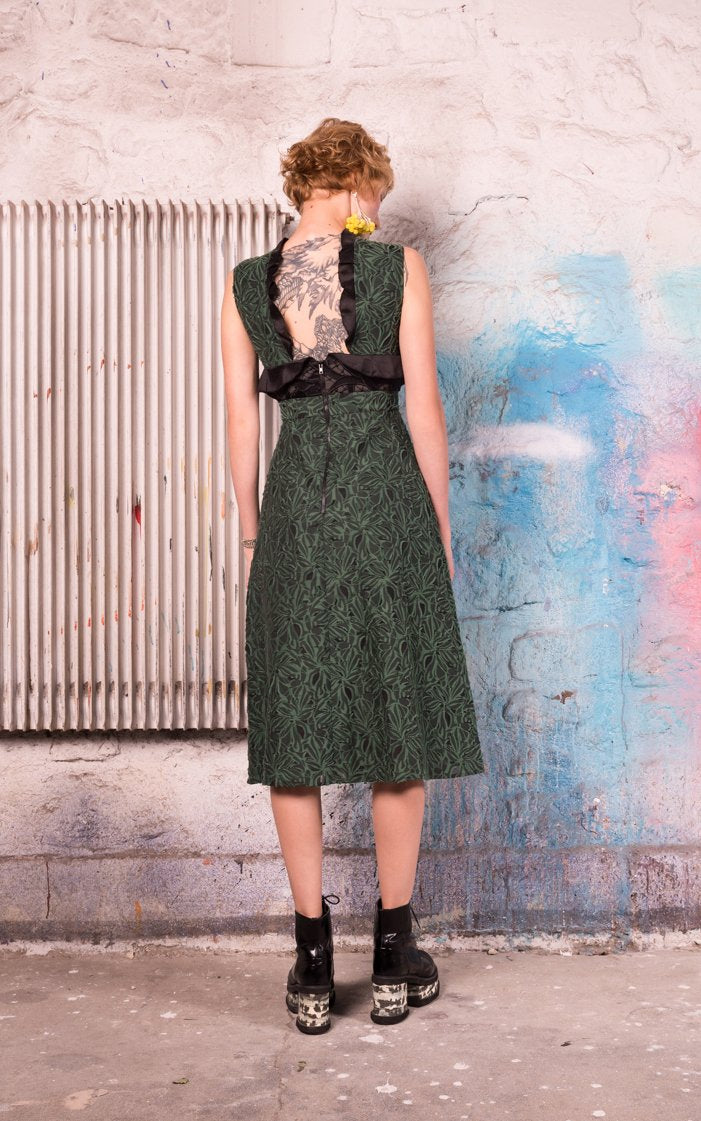 Open Back Peplum Dress (Forest Green)