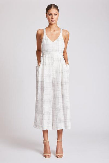 PLANTATION PINAFORE CROSS BACK JUMPSUIT