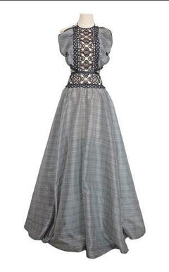 Peplum Gown in Silk Organza and Lady Bug Bobbin Lace