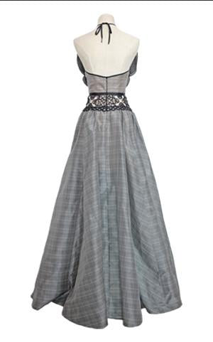 Peplum Gown in Silk Organza and Lady Bug Bobbin Lace