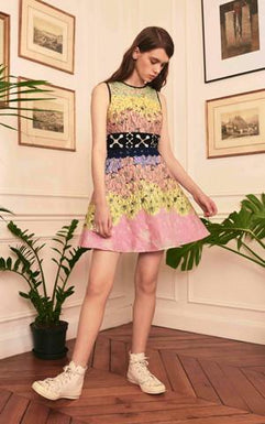 ROSE FLORAL JACQUARD DRESS WITH LACE TRIMS