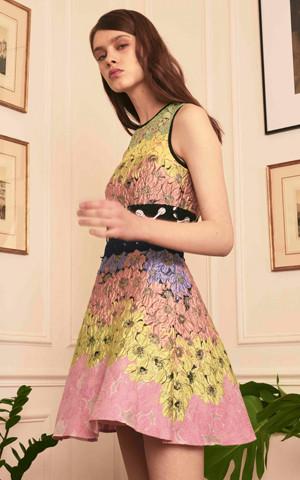 ROSE FLORAL JACQUARD DRESS WITH LACE TRIMS
