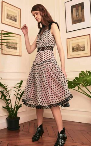 Ruffles Dress in Embroidered Polka Dot Tulle