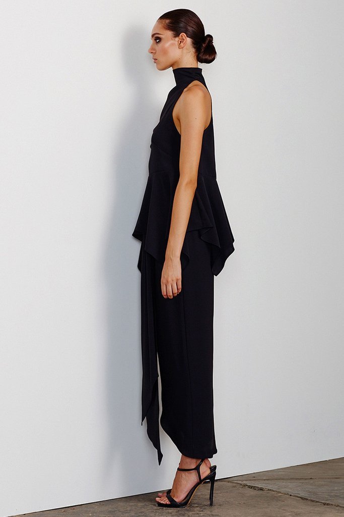 Delfine Draped Midi Skirt in Black