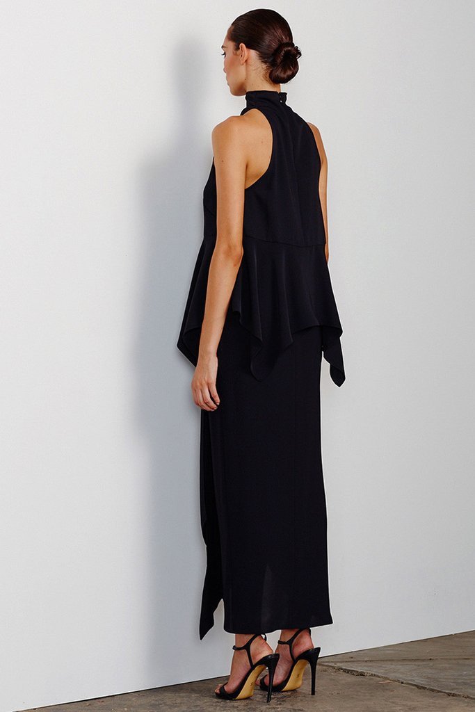 Delfine Draped Midi Skirt in Black