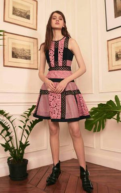 SLEEVELESS CUT AND SEW LACE DRESS (ROSE & BLACK)