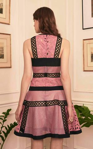 SLEEVELESS CUT AND SEW LACE DRESS (ROSE & BLACK)