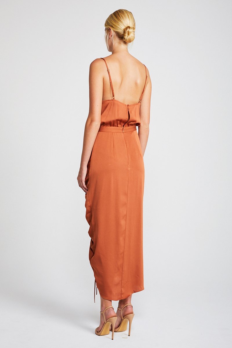 SOLAR RUCHED COCKTAIL MIDI DRESS - COPPER
