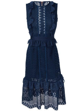 STRIPE LACE MIDI DRESS