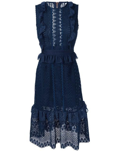 STRIPE LACE MIDI DRESS