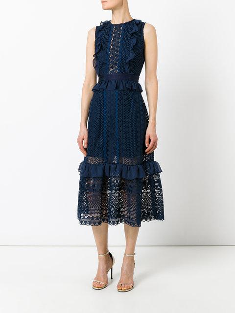 STRIPE LACE MIDI DRESS