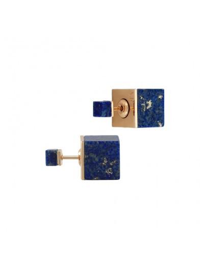 Jumbo Double Cubo Stone Earrings (Lapis)